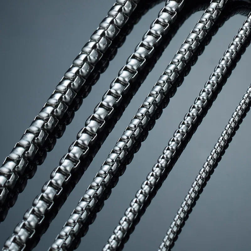 Vnox Simple 3-7mm de large carré Rolo boîte ronde chaîne colliers pour hommes femmes bijoux en acier inoxydable 45/50/55/60/66/70 cm de longueur