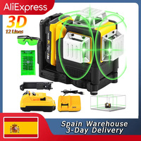 3D 12 Lines Laser Level 360 Degree Vertical 12V Lithium Battery Tool Horizontal Green Light Level Meter Outdoor