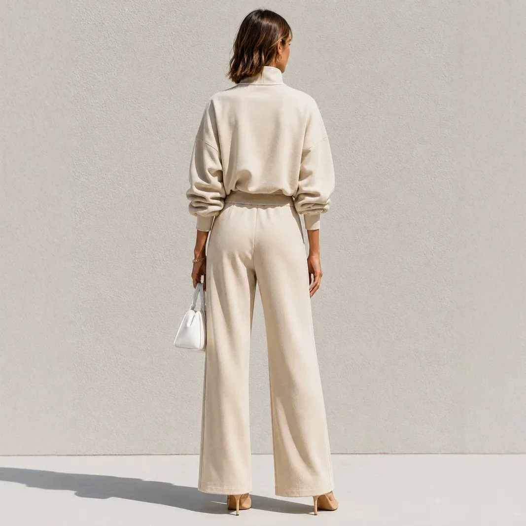 Stand Collar Casual Set Relaxed Fit with Spring Japanese Korean Casual Winter Minimalist Long Sleeve Autumn Women Matching Sets