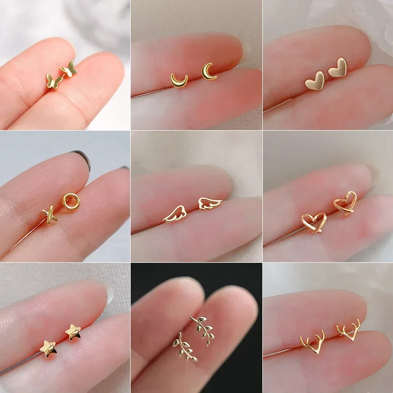 Mooie kleine oorbellen piercings vleugel hart Stud Oorbellen voor vrouwen goud kleur 925 zilveren naalden oor Stud sieraden voor tiener cadeau - afbeelding 2