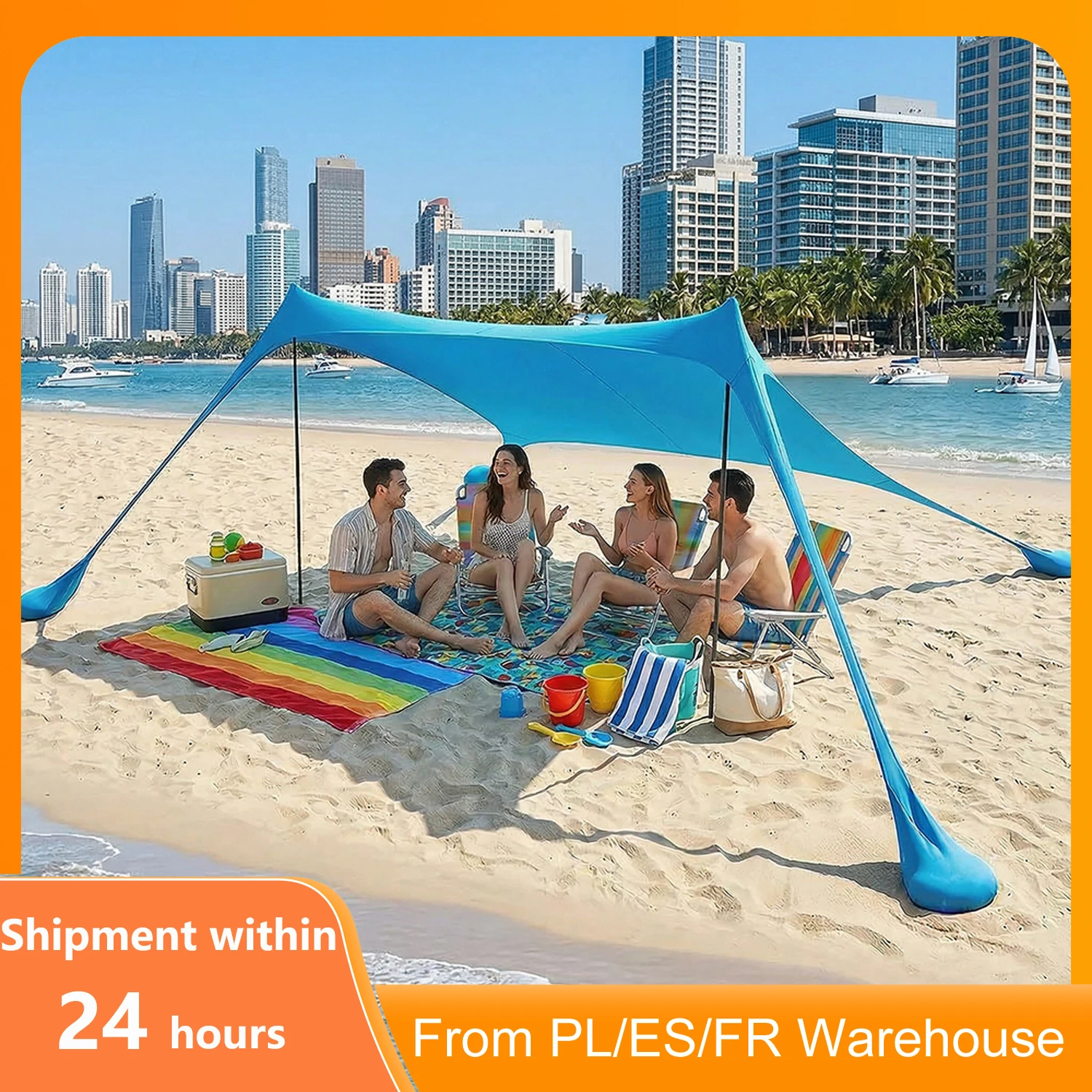 Tente de plage extérieure 2M/3M, abri solaire portable pour le camping, auvent de plage monobloc, protection solaire UPF50+, ultra léger, résistant au vent