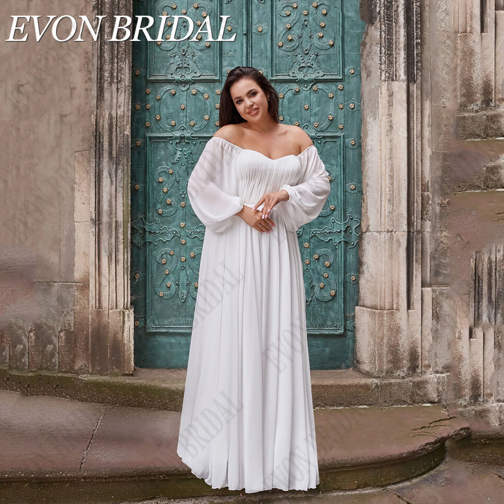 

EVON BRIDAL Wedding Dress Plus Size Chiffon A-Line Puff Sleeves Lace Up Sweetheart Classic Bride Gowns Vestidos De Novia Custom