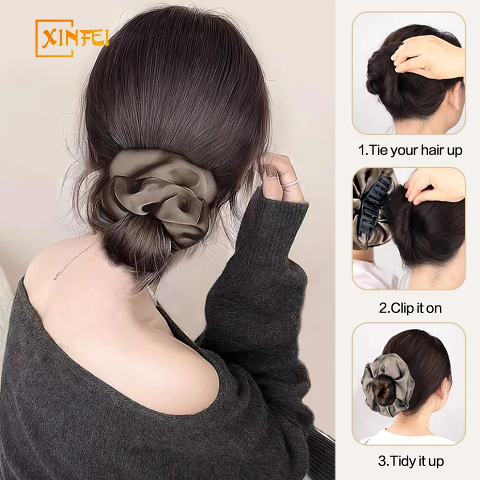 Coque sintético elegante com clipe de garra para mulheres: peruca updo ondulada instantânea, coque sintético chique, confortável e de aparência natural