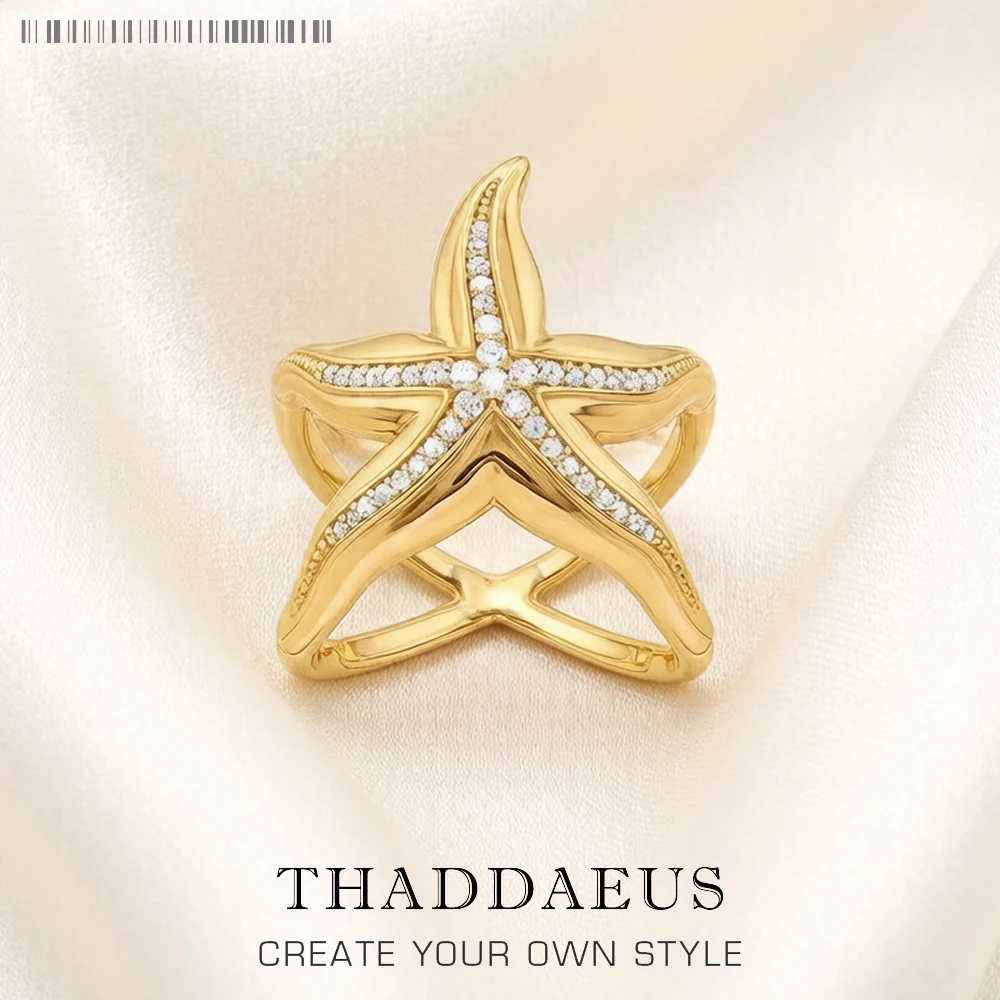 Gold Plated Ring Starfish Brand New Fine Jewerly Trendy  925 Sterling Silver Gift For Women
