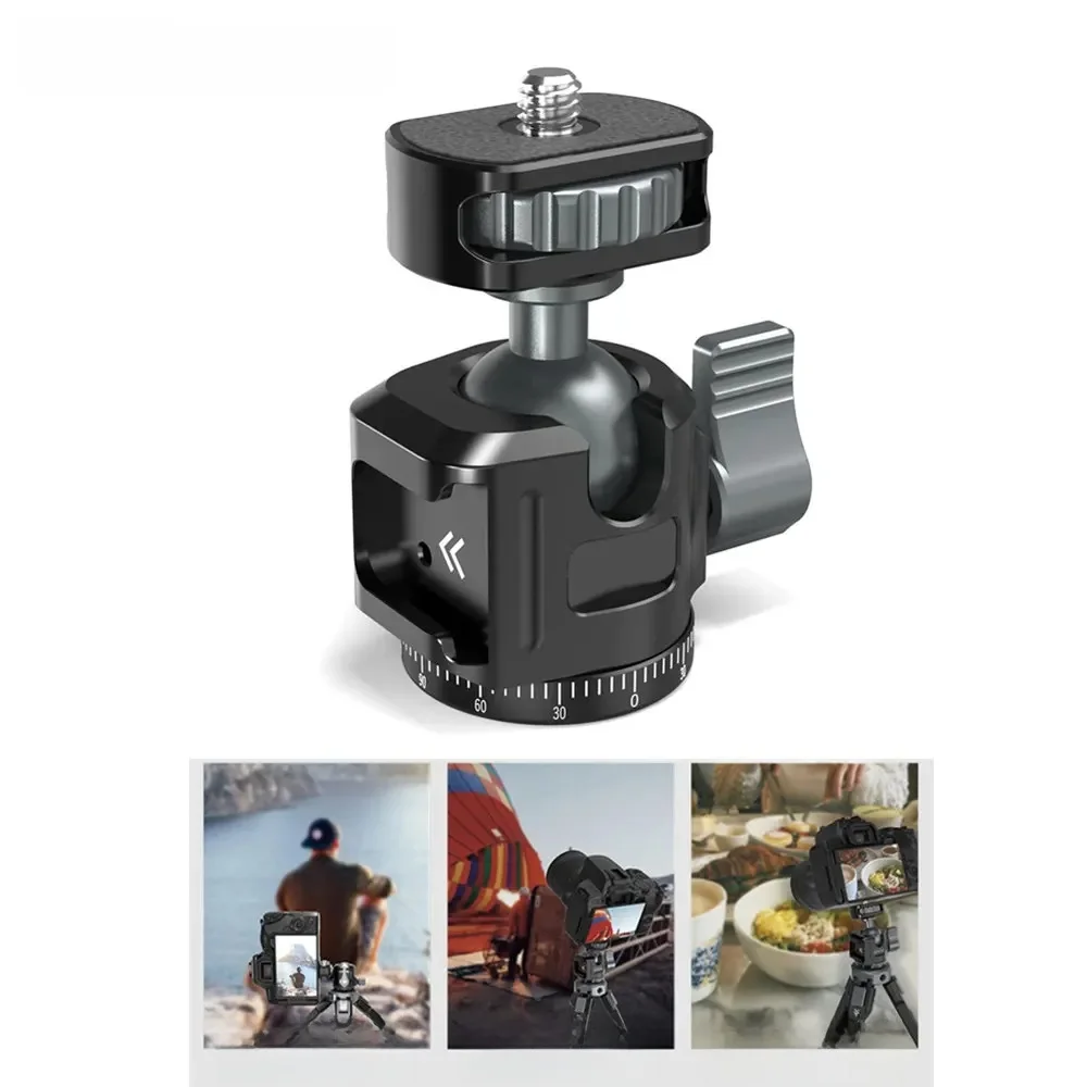 LEAPLIGHT Metalowa mini głowica kulowa z możliwością obracania o 360 stopni Panoramiczna głowica statywowa + adapter do mocowania na zimnej stopce do statywu aparatu DSLR do telefonu — zdjęcie produktu 7