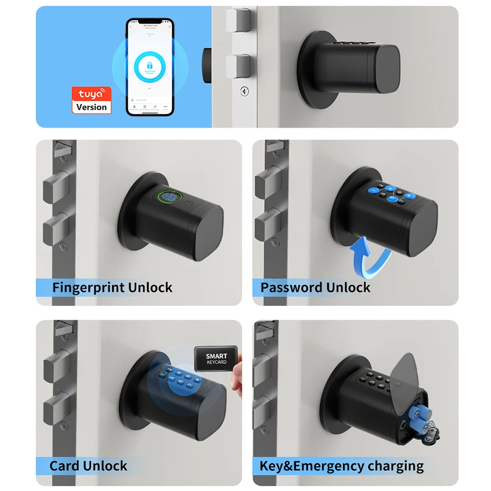 RAYKUBE V1 Smart Password Cylinder Lock With Tuya BLE Fingerprint 13.56mhz IC Card Include 3*AAA Batteries Easy Installation