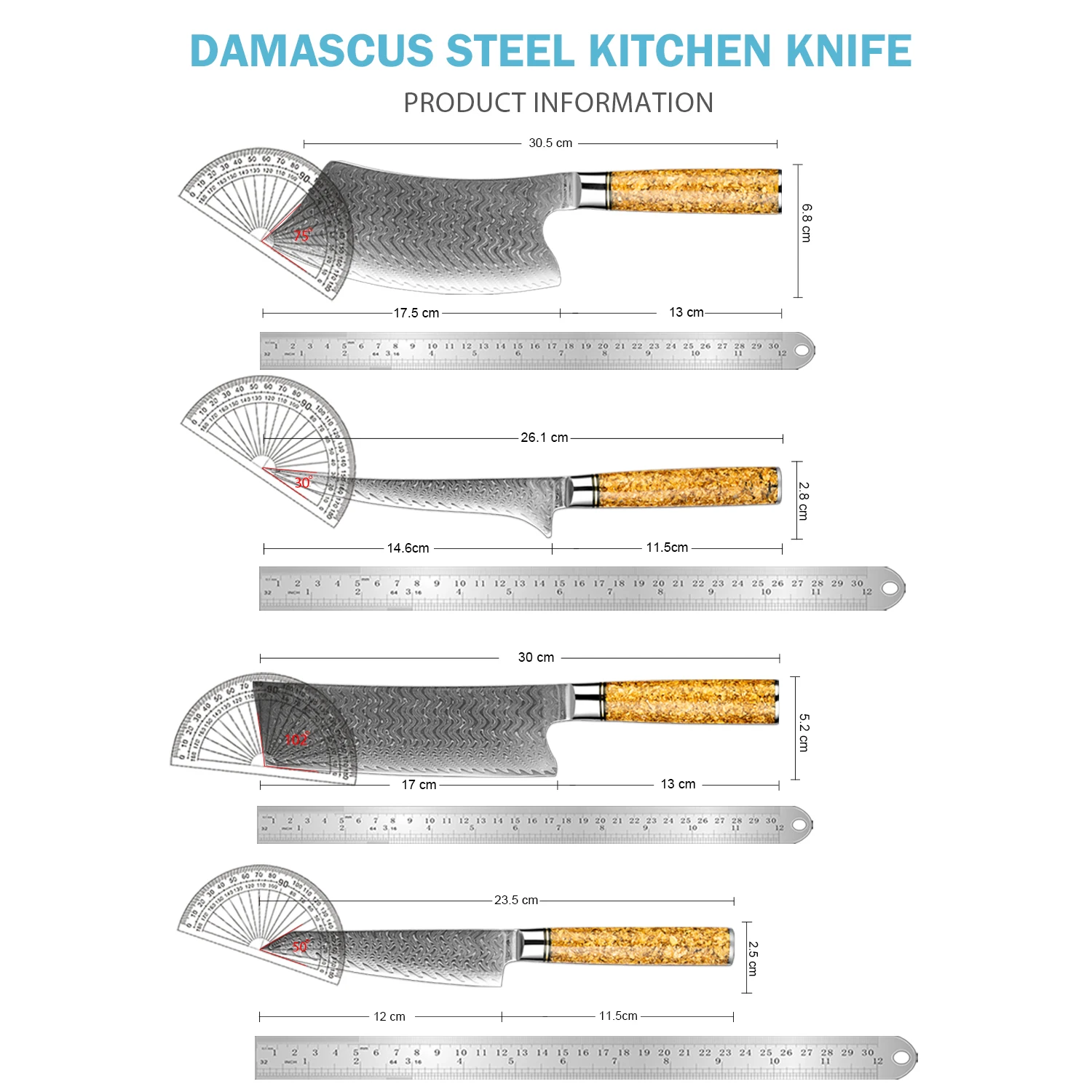XITUO 1-4PCS Set Kitchen Knives, Damascus Steel Sharp Professional Chef Knives Set Includes:Cleaver,Nakiri,Boning&Utility Knives