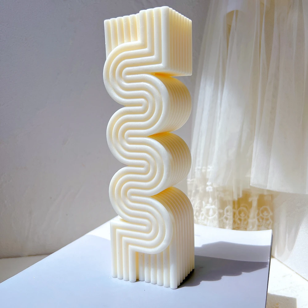 Ribbed Pillar S Shape Candle Mould Aesthetic Wave Tall Wax Silicone Mold Modern Stripped Sculpture Room Decorative Gift