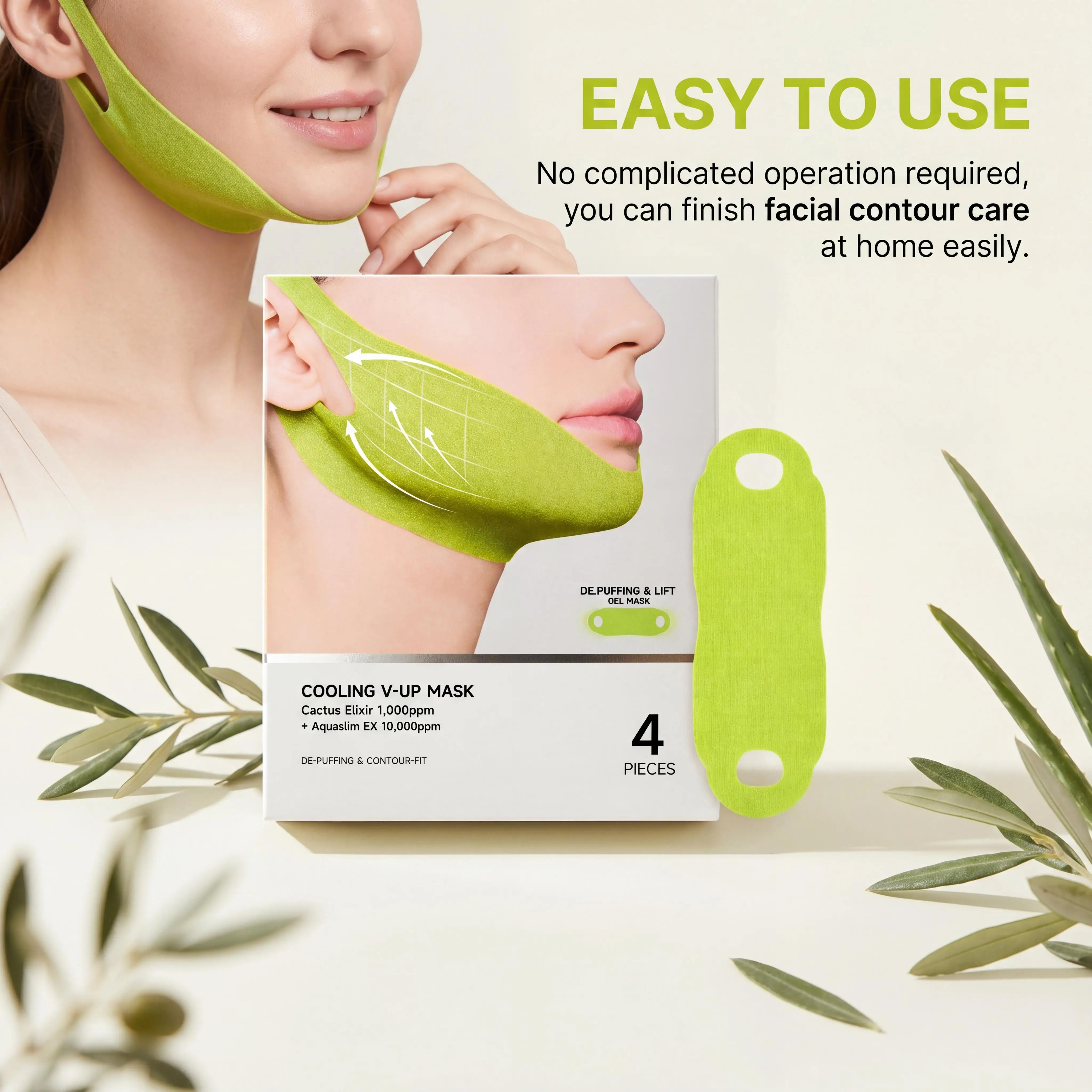 Face Lifting Tape Cactus Extract Cooling Chin Strap Depuffing Jawline Contouring V Shape Slimming Patch Non Woven Fabric Beauty Tool