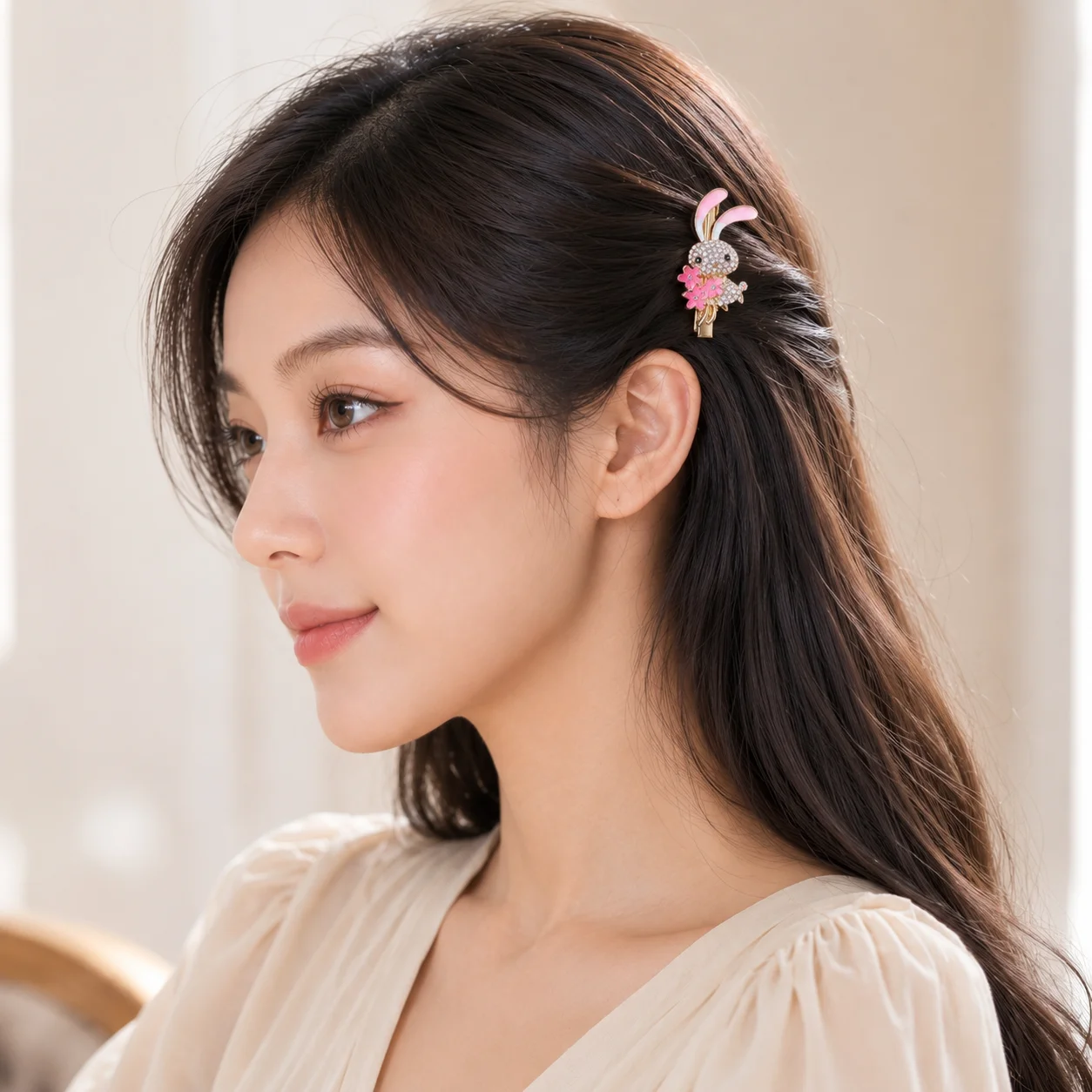 Women Fashion Designer Dresses Photos - دبوس شعر على شكل أرنب وردي