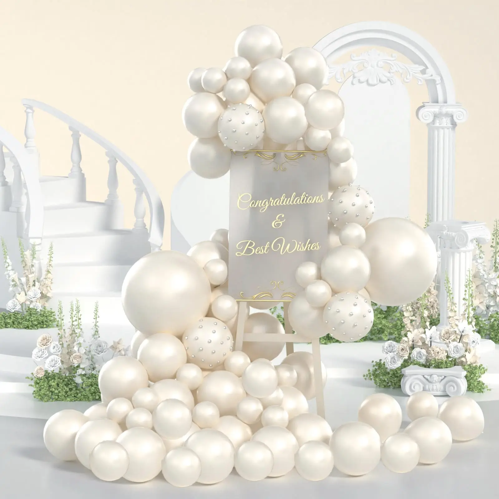 Pearl White Sand Double Stuffed Balloons Arch Garland Kit For Bridal Baby Shower Wedding Anniversary Birthday Party Decoration