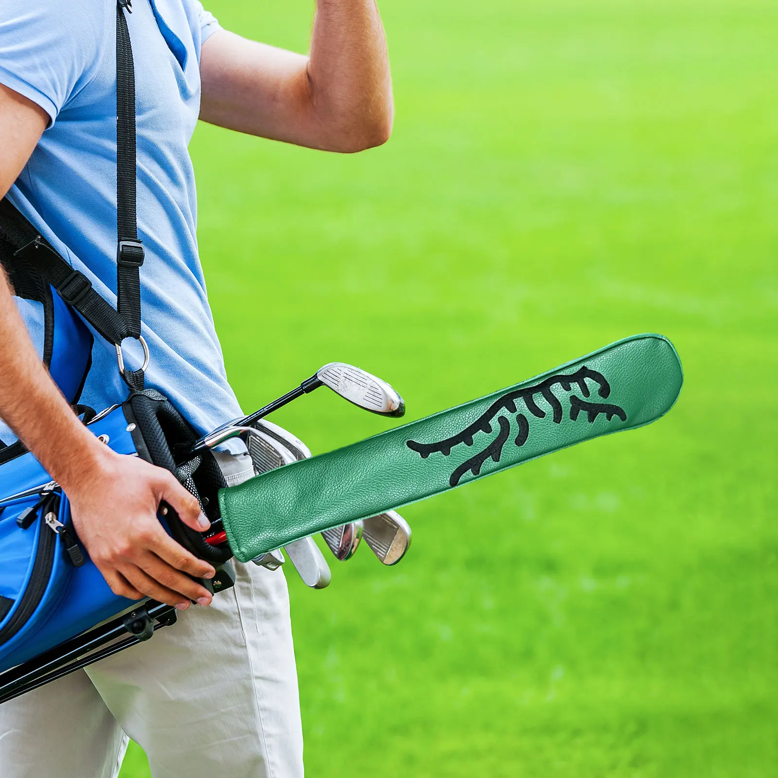 ゴルフアライメントロッドカバー、エイミング練習トレーニング補助具、スイングトレーナーヘッド保護PUレザーゴルフホルダーヘッドカバー