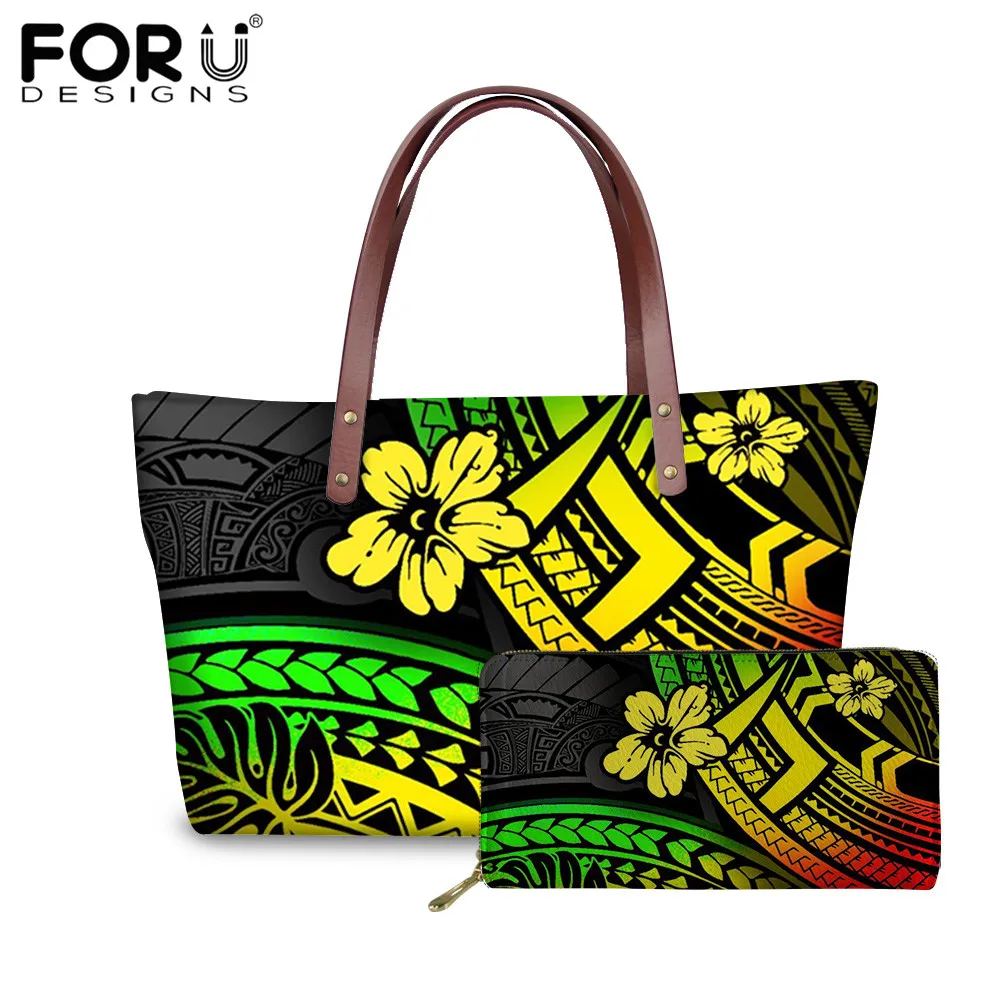 

FORUDESIGNS Women Casual Shoulder Bag Wallet Polynesian Tribe Flowers Prints Classical Large Capacity Travel Handbags for Ladies