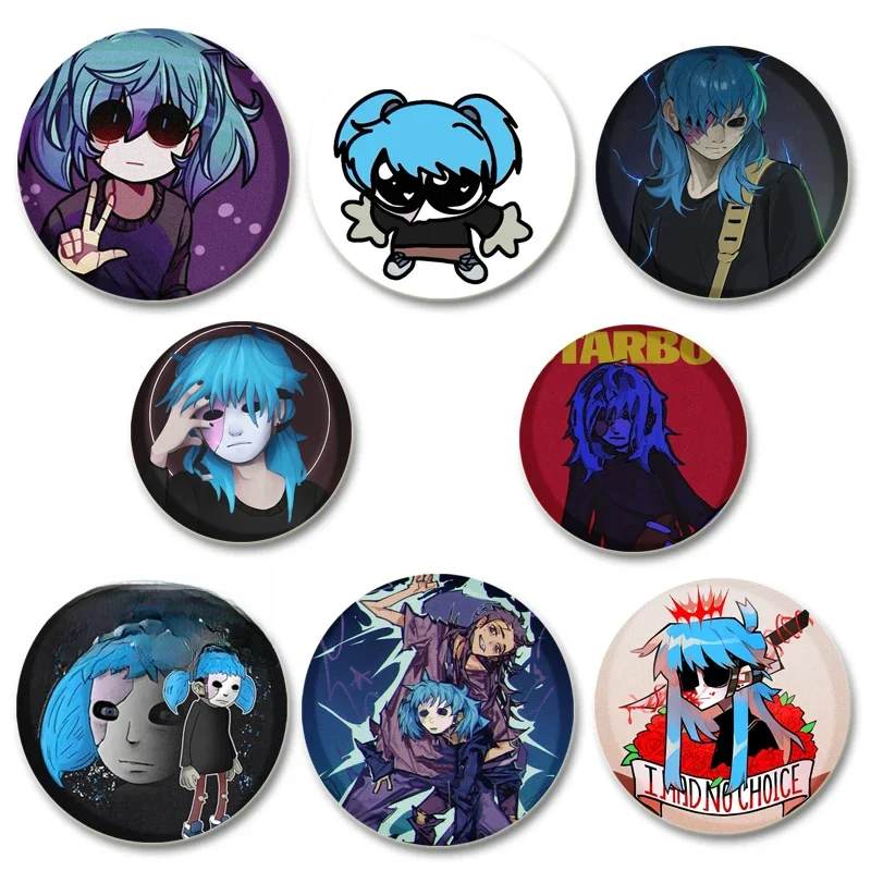 Sally Face – broches de dessin animé imprimé HD, Badge de jeu de Puzzle à Suspense d'horreur, épingles à revers rondes, bijoux, accessoire cadeau
