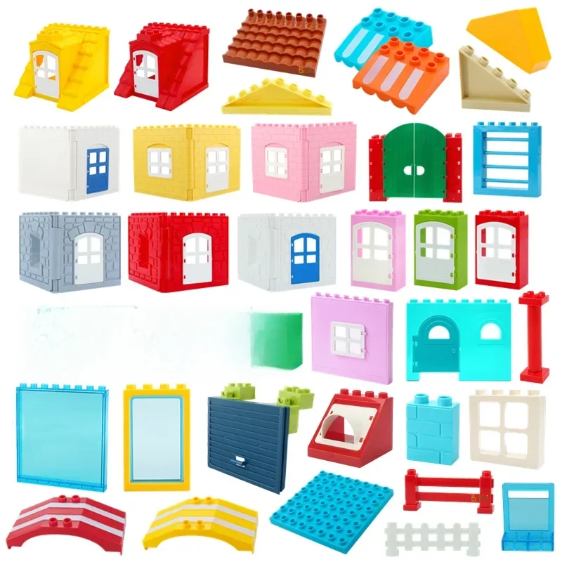Gros blocs de construction maisons accessoires de construction porte fenêtre ensembles toit mural Compatible grandes briques assembler garçon fille enfants jouet cadeaux