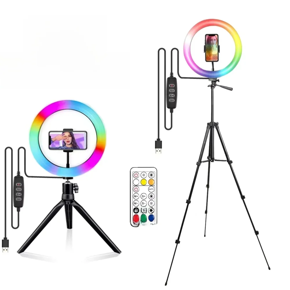 Anneau lumineux RGB rond avec télécommande pour Smartphone, anneau lumineux vidéo Led Mobile, éclairage photographique Youtube