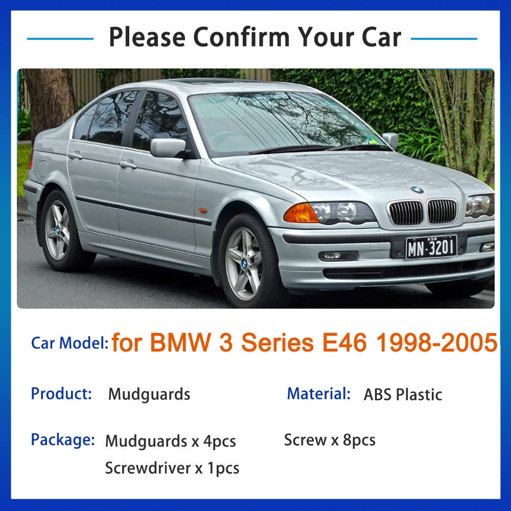 for BMW 3 Series E46 1998-2005 1999 2001 2002 2003 2004 MudFlap Mudguards Splash Guards Front Rear Wheels Fender Car Accessories