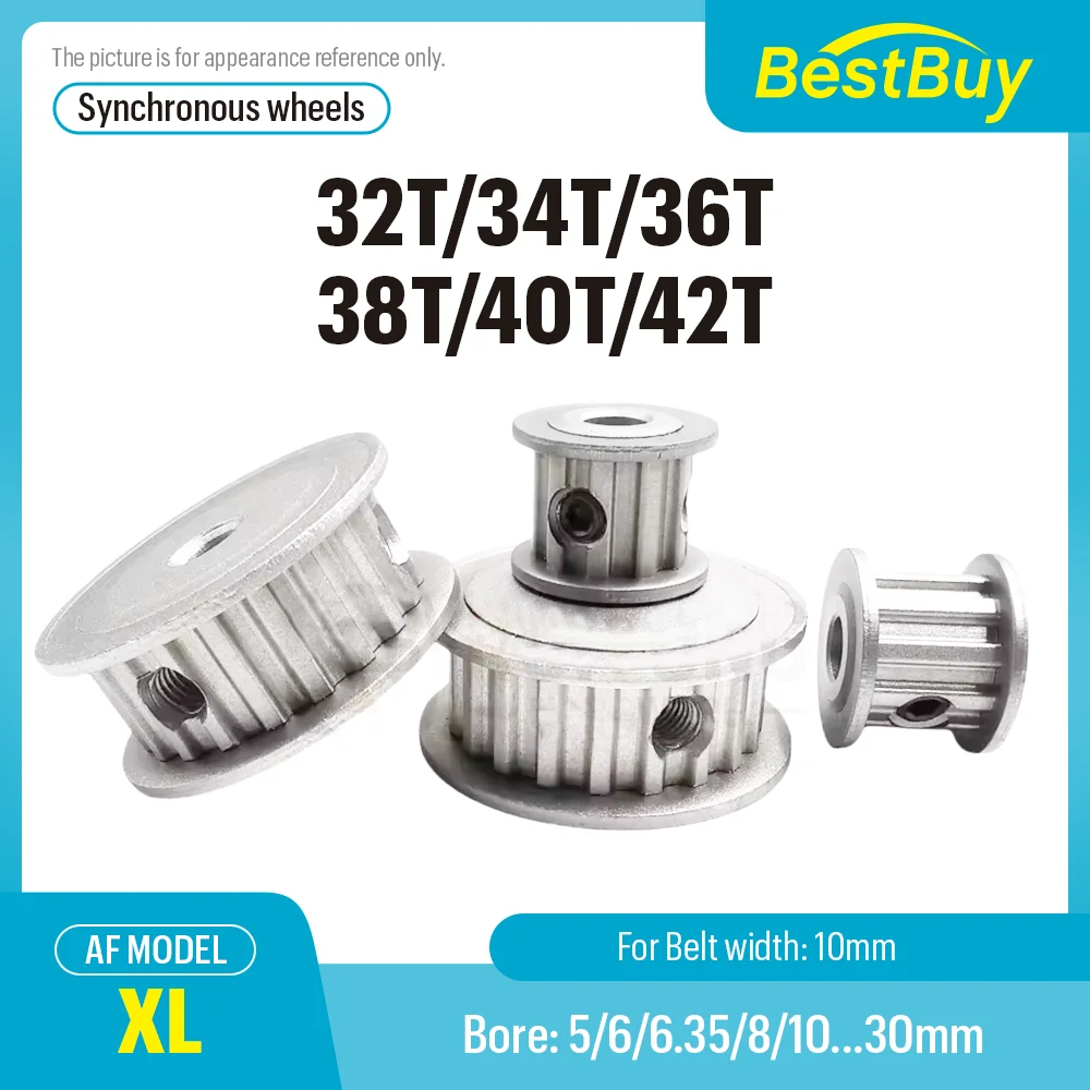 

32T/34T/36T/38T/40T/42T XL Двухплоскостный зубчатый шкив из алюминиевого сплава через отверстие для клавиши Ширина слота 11 мм Отверстие зубчатого шкива 3-30 мм