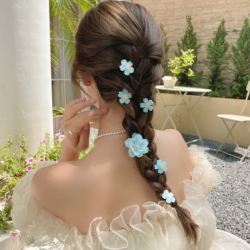 HANGZHI Summer Cute Cherry Blossom Resin Hair Clip Back Head Hairpin Princess Braid Hair Trim Clip Flower Clip for Women Girls