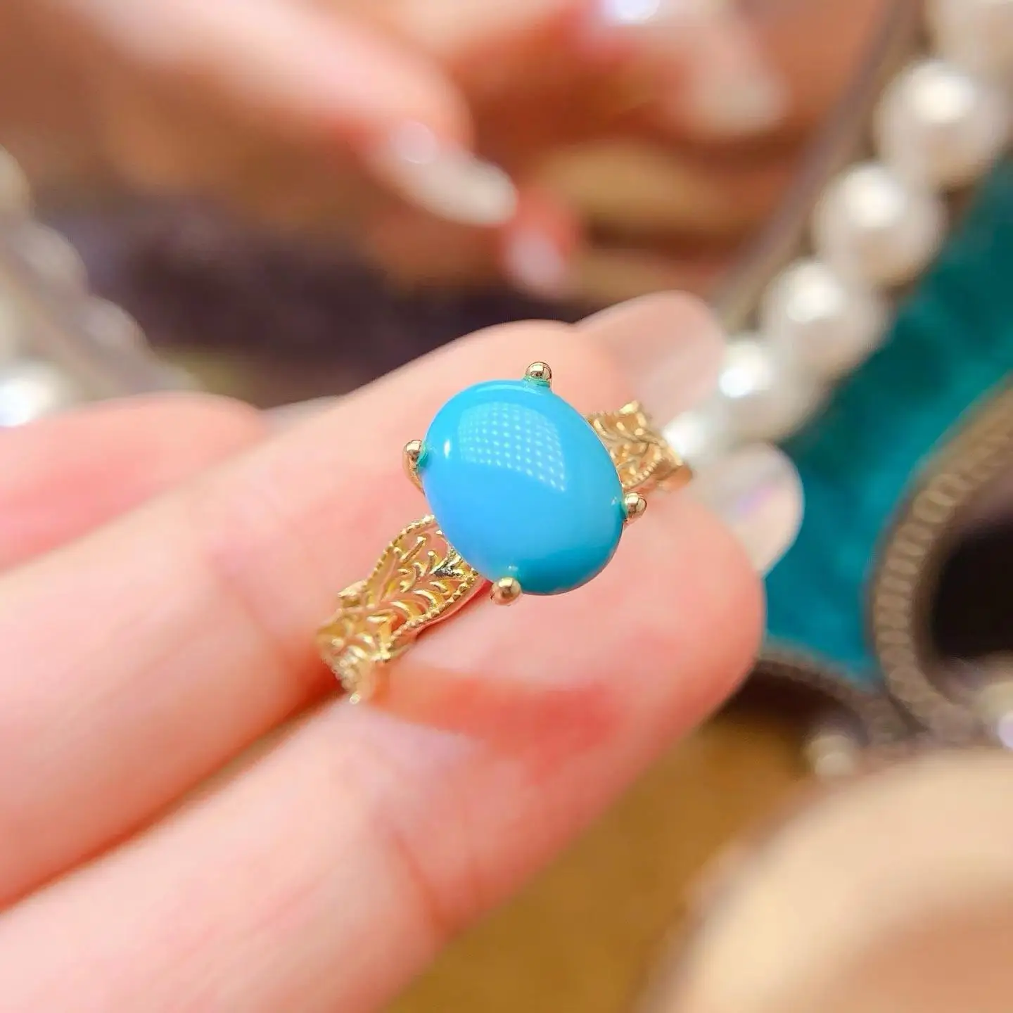 KJJEAXCMY Premium Turquoise Ring for Women – 925 Sterling Silver Setting. An ideal gift for girlfriends—perfect for weddings,