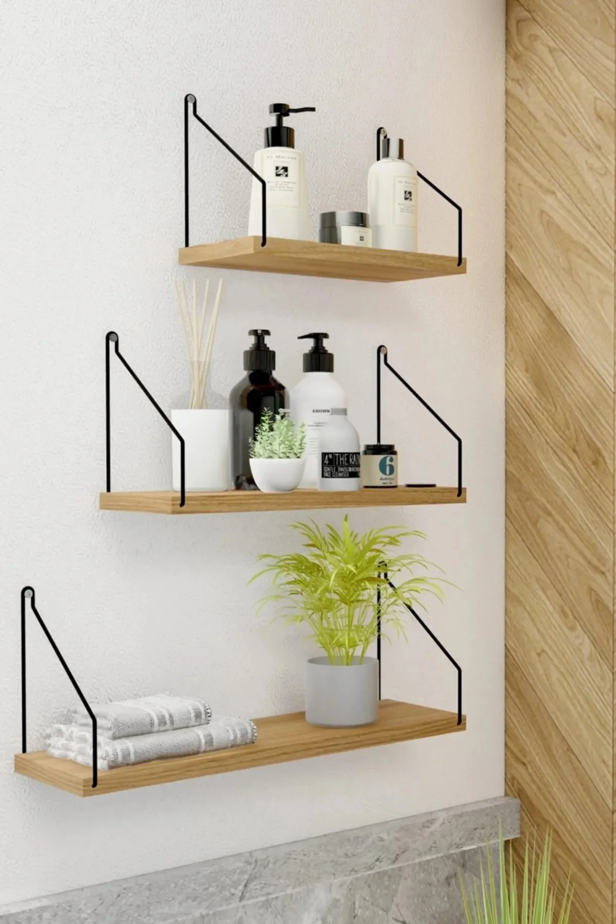 Wall Shelf Set of 3 Bookshelves and Spirit Level home room kitchen cosmetic book home decor organizer wooden design