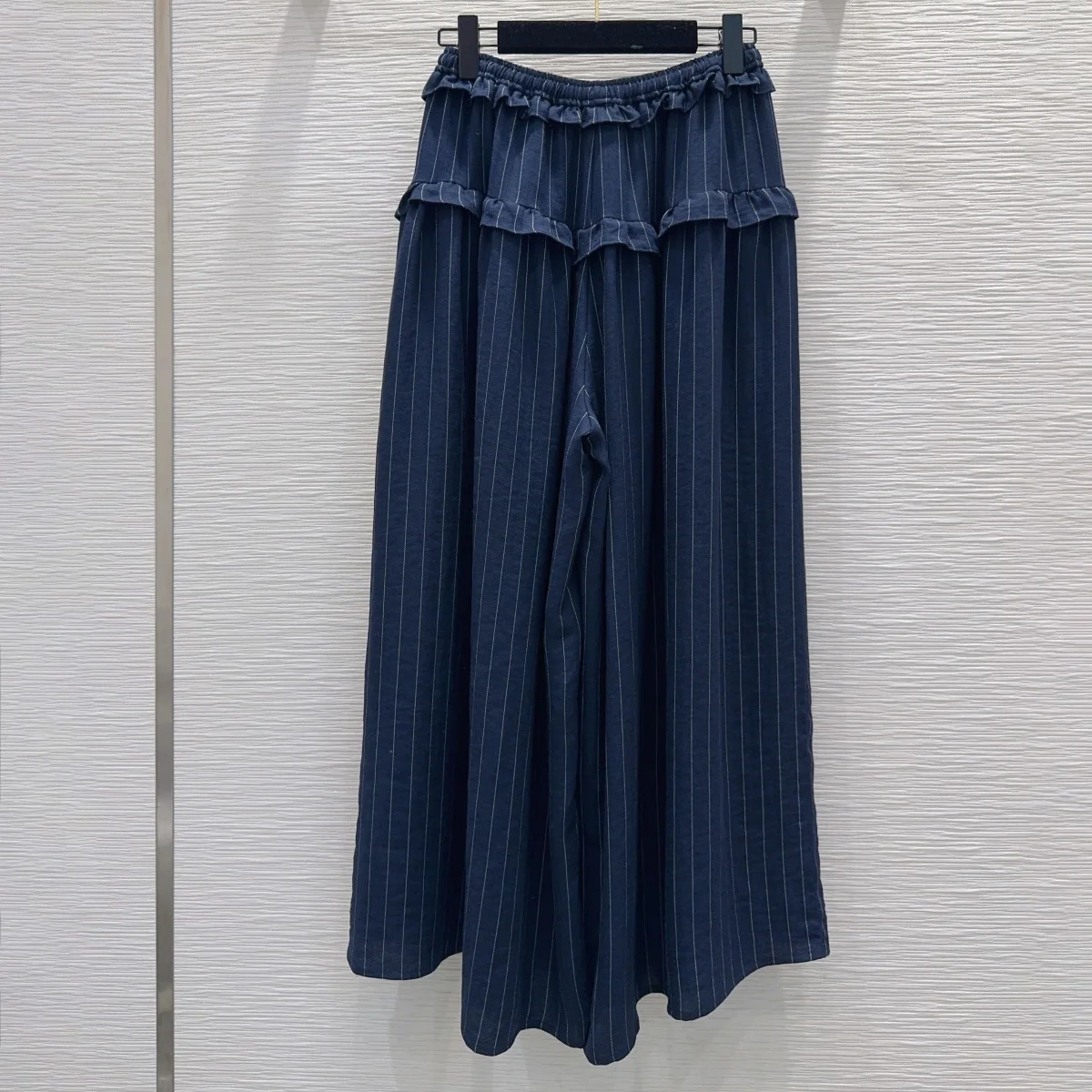 High Quality Women Striped Wide Leg Pants Ruffle Elastic Waist Drawstring Loose Casual Long Trousers lyt2682537