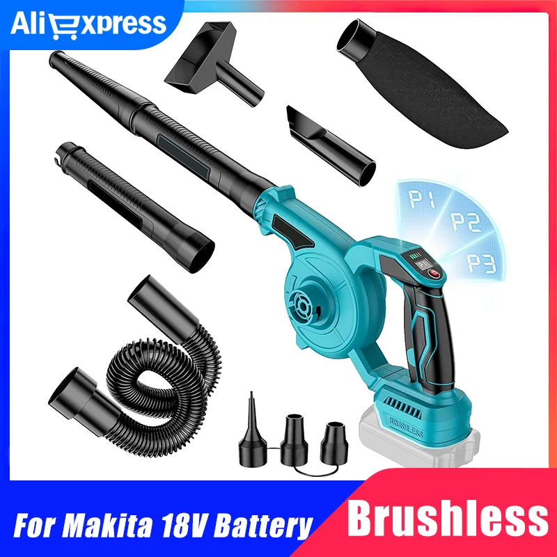 2-in-1 Brushless Electric Blower With 3-Speed Adjustable Cordless Leaf Sweeping Machine Suitable For Makita 18V Battery