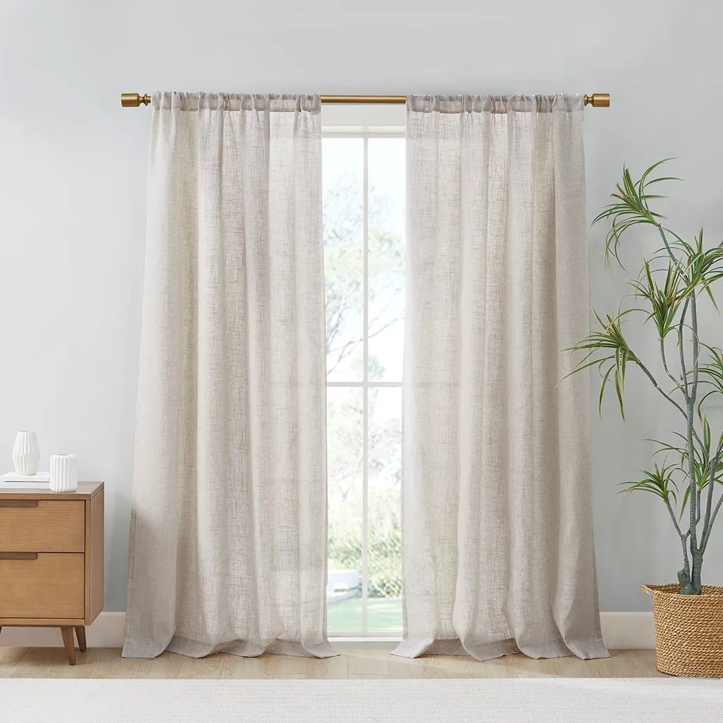 2PCS Textured, Lightweight and Soft Linen Blend Fabric, Light Filtering Shade, Rod Pocket Top Window Curtain,, Easy to Hang, Fit