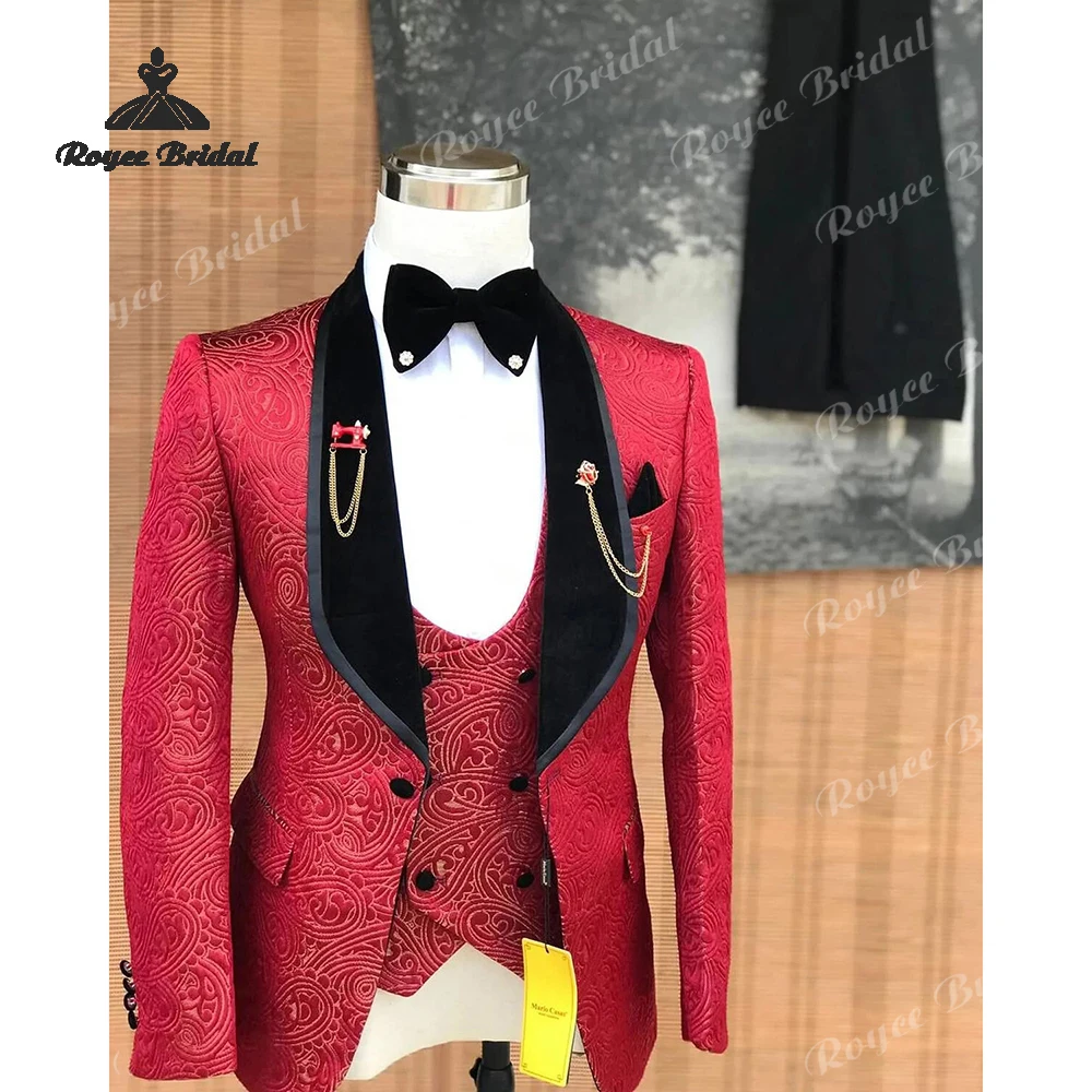 Dreiteiliger einreihiger Herren-Hochzeitsanzug aus Jacquard, 2026, Schalkragen, Abendanzug, maßgeschneidert für Herren