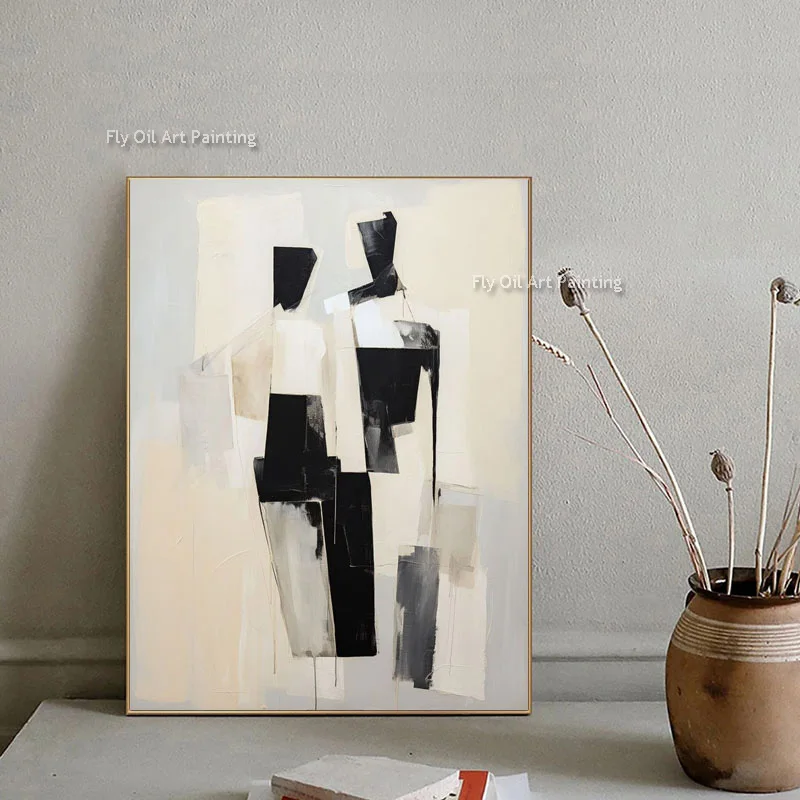 Abstract Modern People Oil Painting Black And White Abstract Canvas Painting Hand Painted Impression Wall Art For Home Decor