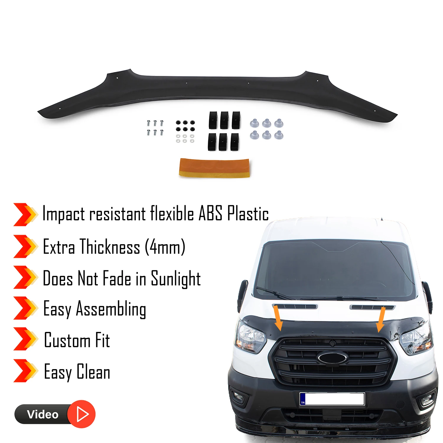 Hood Deflector Guard for Ford Transit (2019+) Bug Shield Bonnet Protector / 4 mm thickness and ultra-durable material