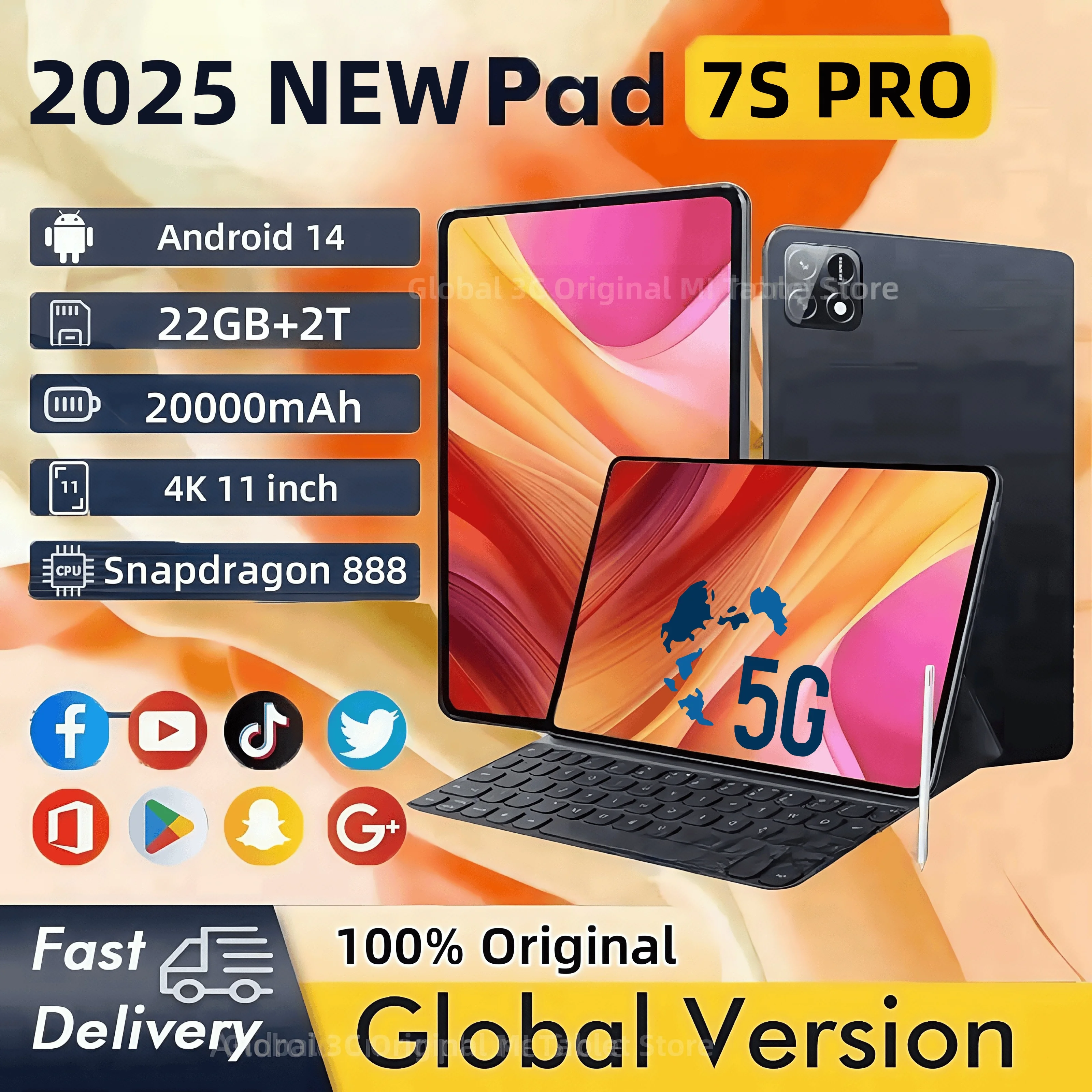 Планшет Xioami Pad 7S Pro, 22 + 2T, 11 дюймов, 2025 мАч