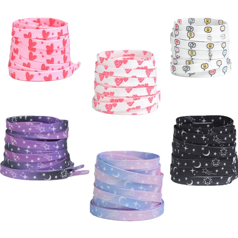 120/140/160 cm étoiles lune ciel bleu fumée violet amour lacets baskets lacets plats lacets de chaussures plates cordes lacets élastiques