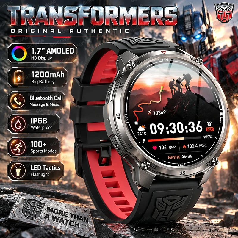2026 New Transformers 1200mAh Smart Watch Men Standby 120 Day Sports Watches Compass Flashlight IP68 Waterproof Durable Bracelet