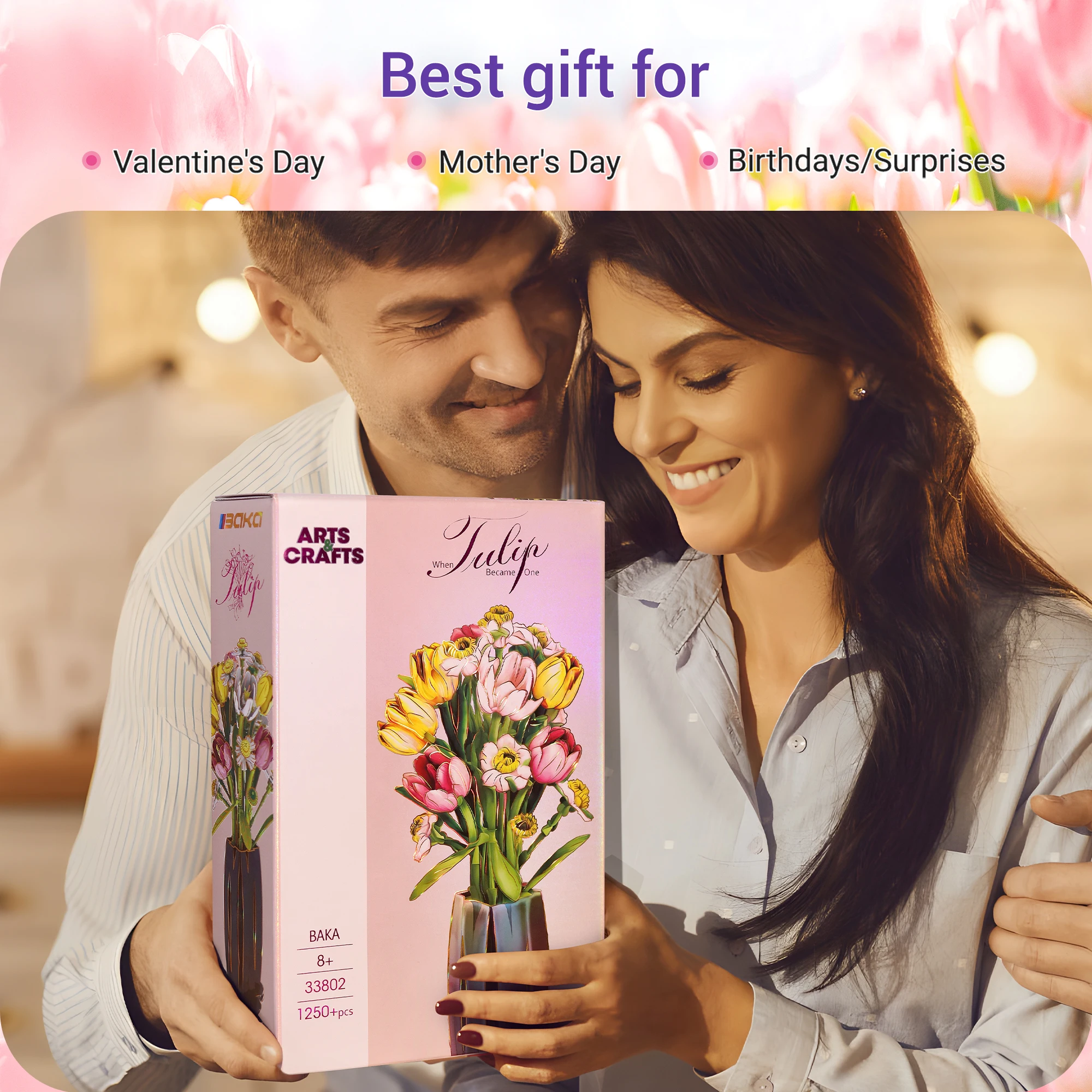 EDUCIRO Tulips Flowers Bouquet Toys Building Set for Adults - Artificial Flowers with Daisy & Vase,  Birthday for Her, Him