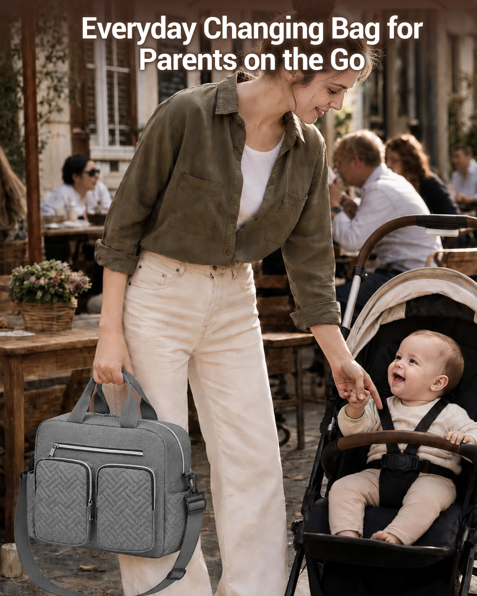 KONO Baby-Wickeltasche, stilvoll & wandelbar für Mama und Papa, Reisetasche mit isolierten Taschen für Fläschchen und Snacks