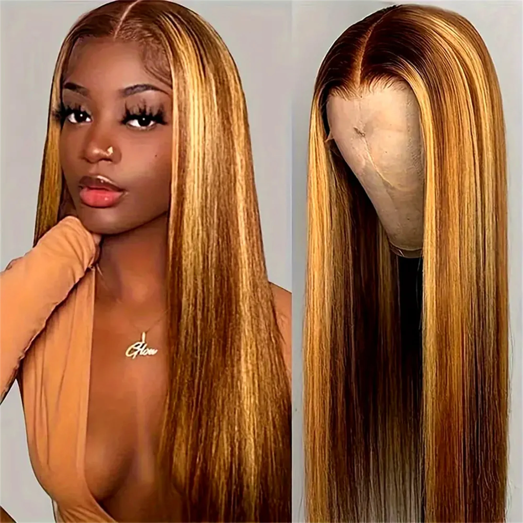 

13x4 13x6 HD Transparent Lace 34inch Straight Hair Lace Front Human Hair Wig Highlight Ombre Lace Frontal Wig 200% Density