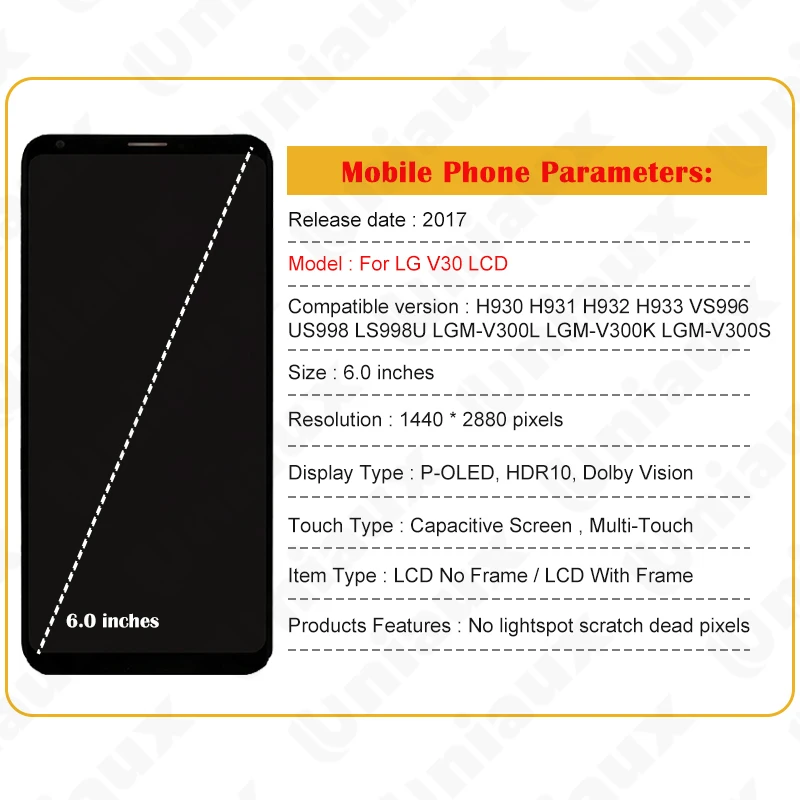 Origineel Lcd-Scherm Voor Lg V30 Thinq V30 Plus V30 + H930 H930ds H931 H932 H933 Vs996 Us998 Ls998u Digitizer Lcd