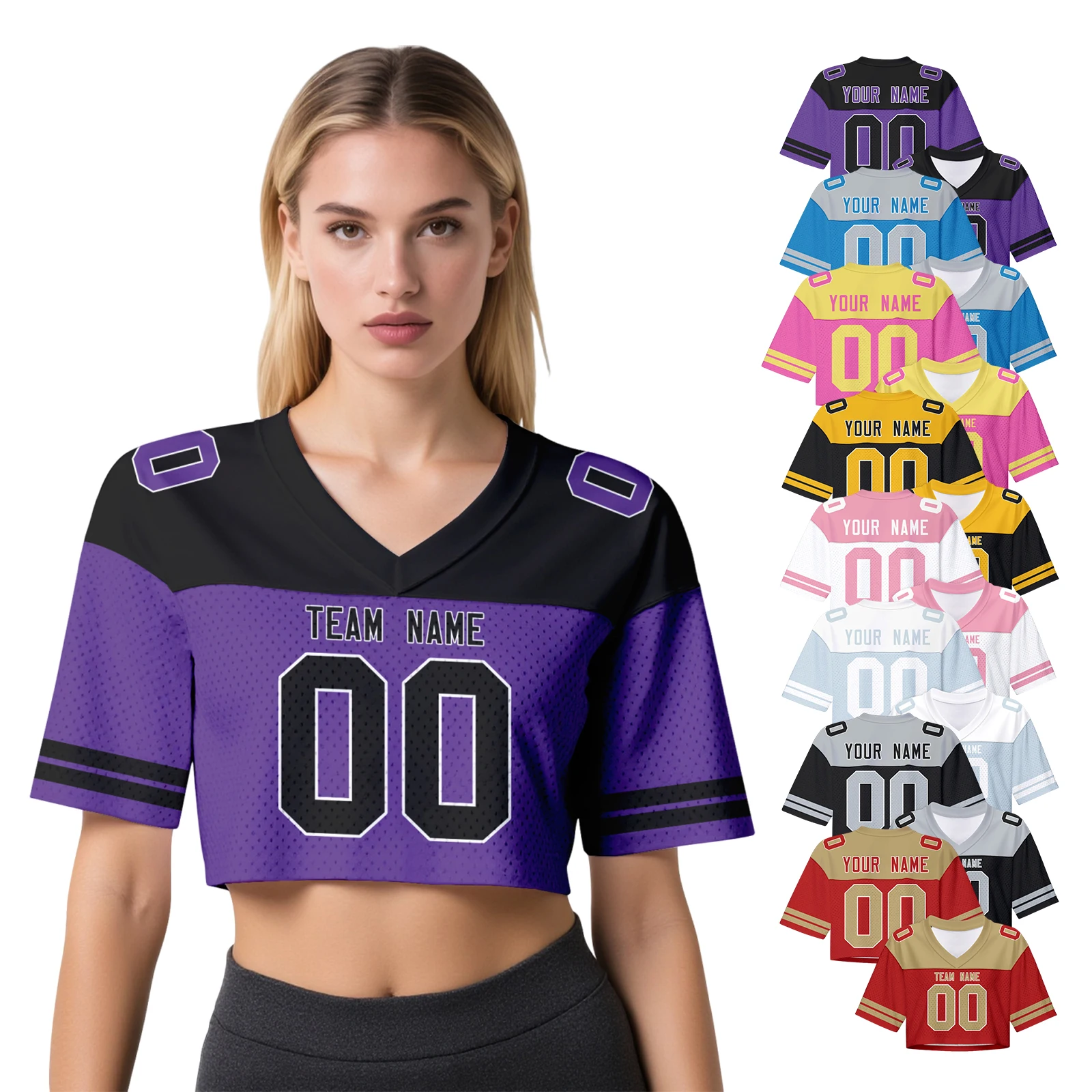 Individuelles American-Football-Crop-Top für Mädchen, personalisiertes Football-Trikot mit Namen und Nummer, Damen-Party-Trikot