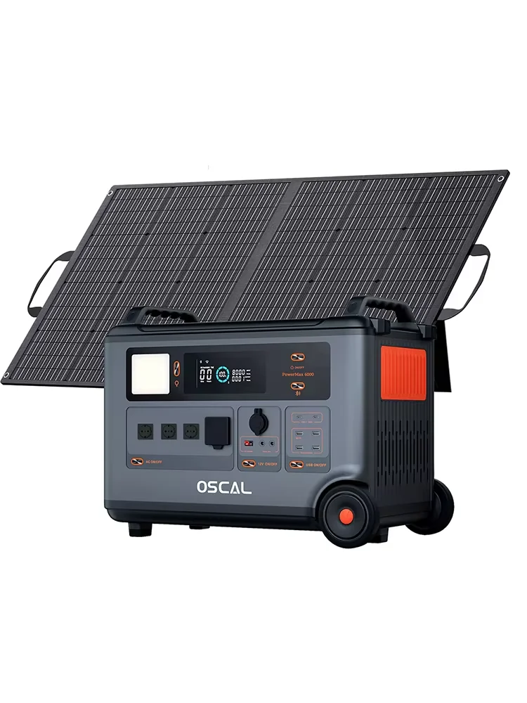 Oscal Powermax6000 Powermax3600PE 6000W 3600W Powerstation mit 100W Solarpanels 3600Wh 2016Wh LiFePO4-Batterie 14 Steckdosen Smart App-Steuerung & Überwachung