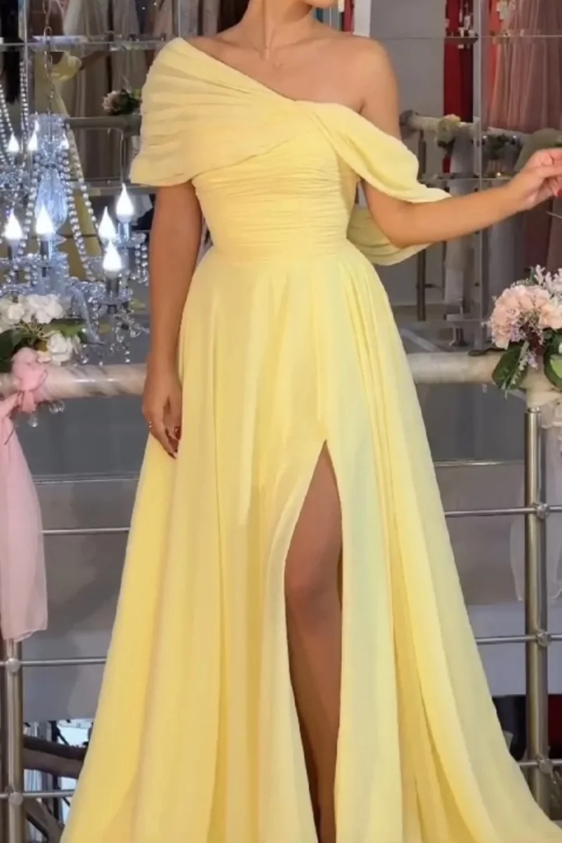 2026 Modern Off The Shoulder Vintage A Line Yellow Long Prom Dress Evening Dresses  Vestidos De Fiesta Elegantes