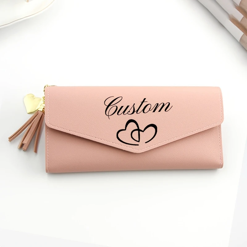 ersonalized Name Women's Wallet - Tri-Fold Handbag with Tassel Charm & Snap Closure, Custom Initials/Name Suitable for Birthdays view 4