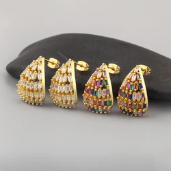 Nidin Classic New Design Waterdrop Shape Pave White/Colorful Zircon Stud Earrings For Women Light Luxury Ear Jewelry Accessories
