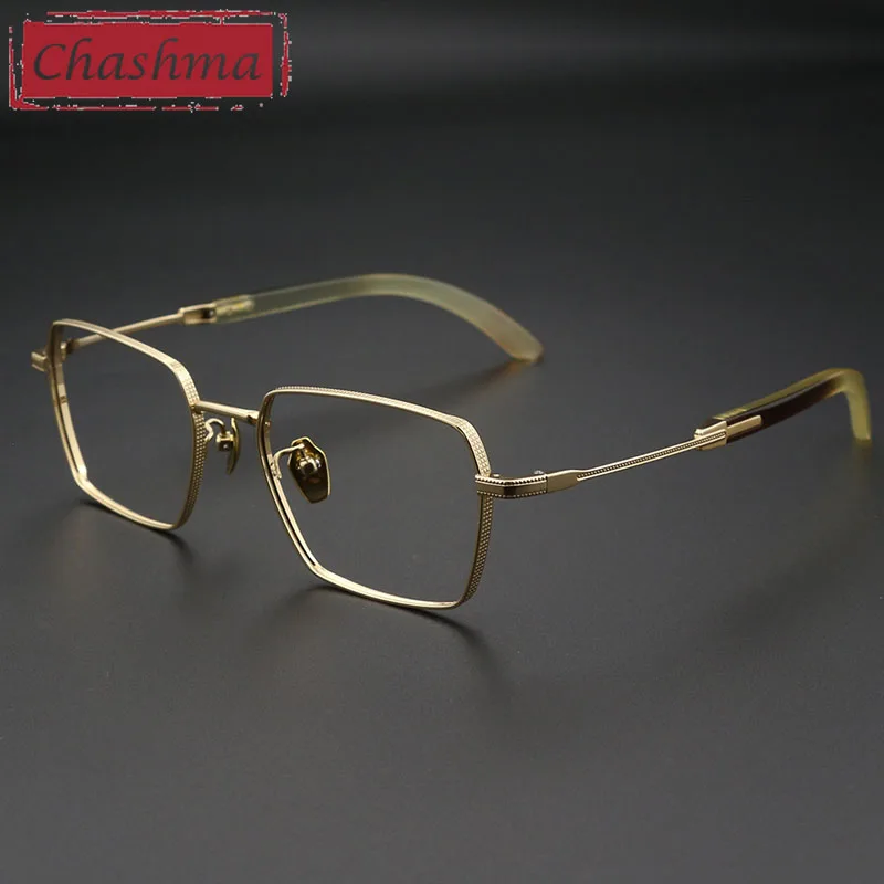 

Chashma Gentlemen Optical Glasses Frame Top Quality Pure Titanium Comfortable Lightweight Prescription Spectacle Ox Horn Temples