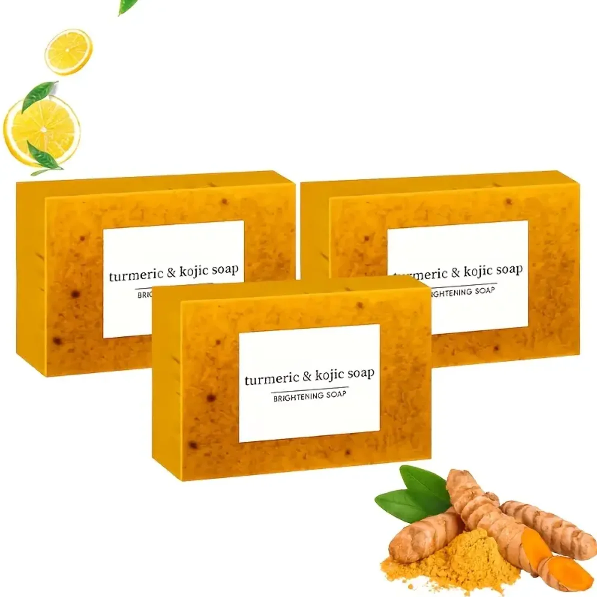 Saponette alla curcuma e all'acido cogico 100g ciascuna-Unisex-sapone fatto a mano schiarente e idratante per adulti, senza alcool con curcuma S