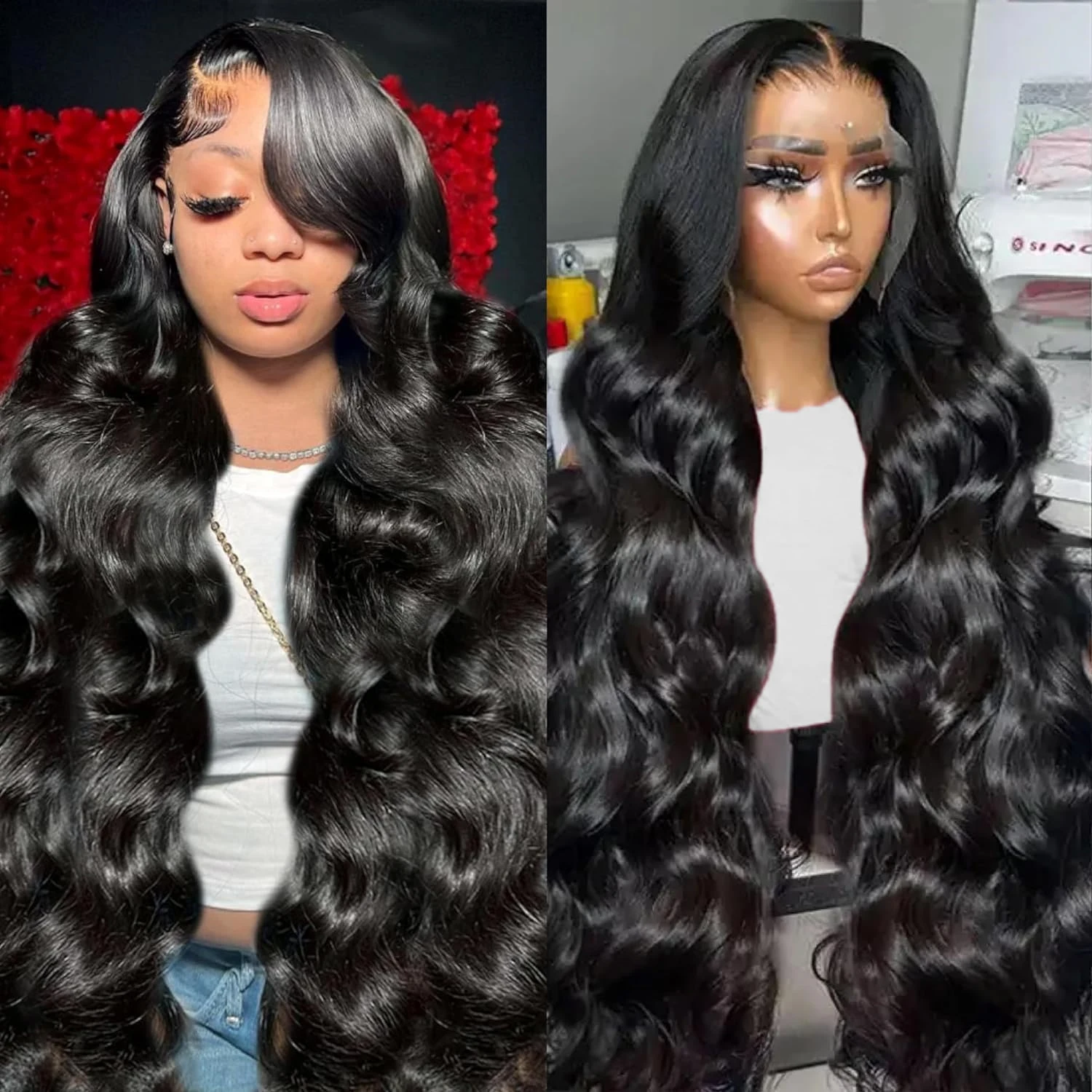 Gelombang tubuh 13x4 wig renda depan ketebalan 180% rambut manusia Virgin Brasil wig depan renda transparan HD untuk wanita dengan rambut bayi