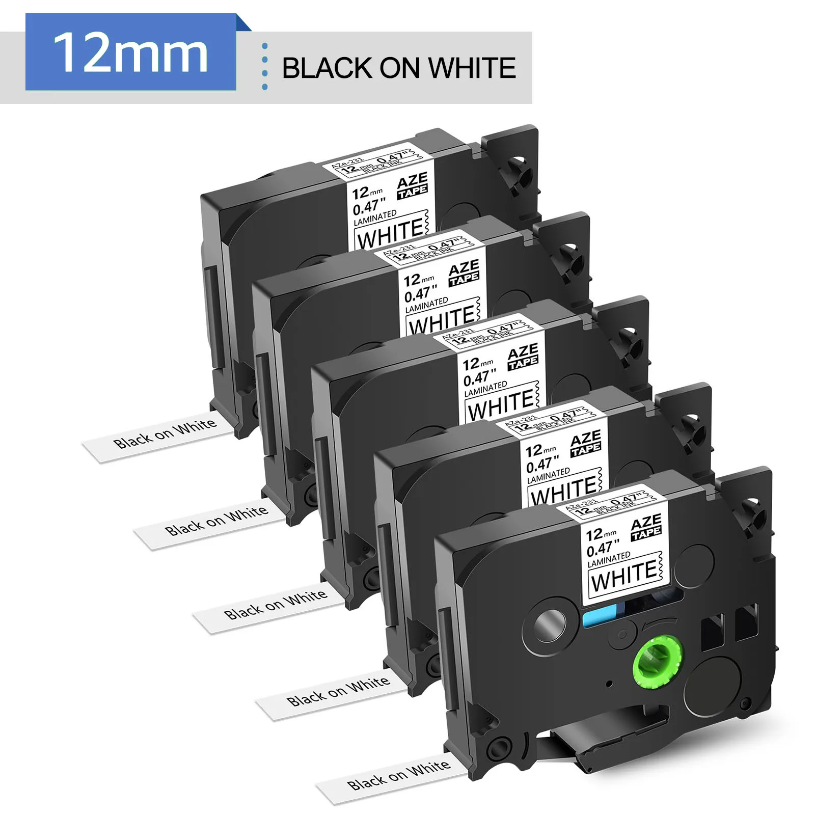 5PK 12mm Black on White Ribbon Replacement for Brother TZ 231 TZE 231 211 221 241Label Tape for Brother P-touch Labeling Machine