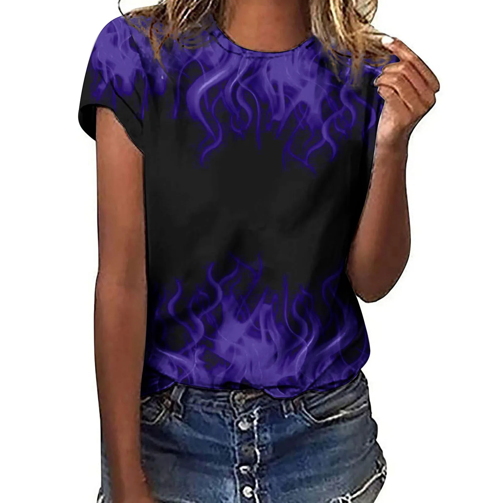 

Fashion Flame Print 3D Printed T-shirt Top Comfortable Casual Plus Size Women's Short Sleeve Top Summer