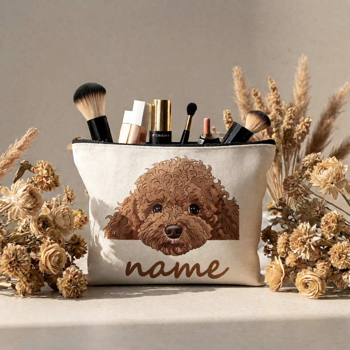 Cute Poodle Print Zipper Makeup Bag Large Portable Travel Toiletry Pouch Gift For Holiday Birthday Friends Colleagues