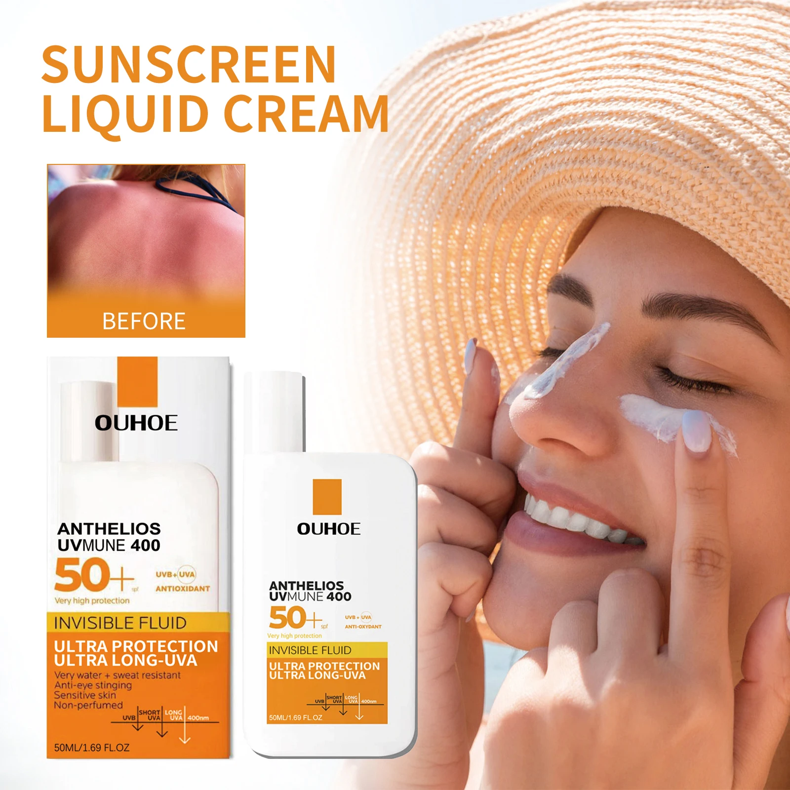 

OUHOE Liquid Sunscreen Cream for Summer Outdoors Anti-UV Repair Skin Soothing Waterproof Sweatproof Nourishing Sunscreen Cream